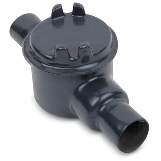 PVC Double-Coated Conduit Outlet Box for Hazardous Locations, GUAC Type - I Shape, Pipe Size 1-1/2 Inch/41 Metric, Box is Ductile Iron with Zinc Plating, Cover is Die Cast Aluminum, Cover Opening 5.00 Inch/127.00 Millimeters, Gray