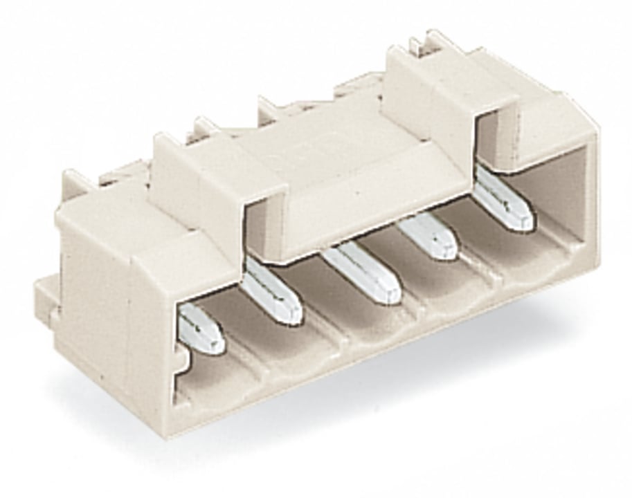 THT male header; 1.0 x 1.0 mm solder pin; angled; 100% protected against mismating; Pin spacing 5 mm; 6-pole; light gray