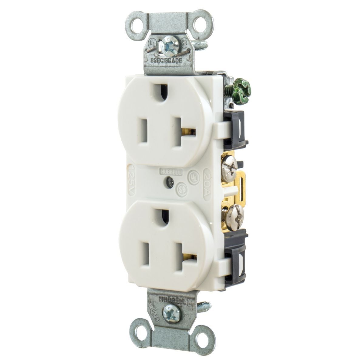 Straight Blade Devices, Receptacles, Duplex, Commercial/Industrial Grade, 2-Pole 3-Wire Grounding, 20A 125V, 5-20R, White