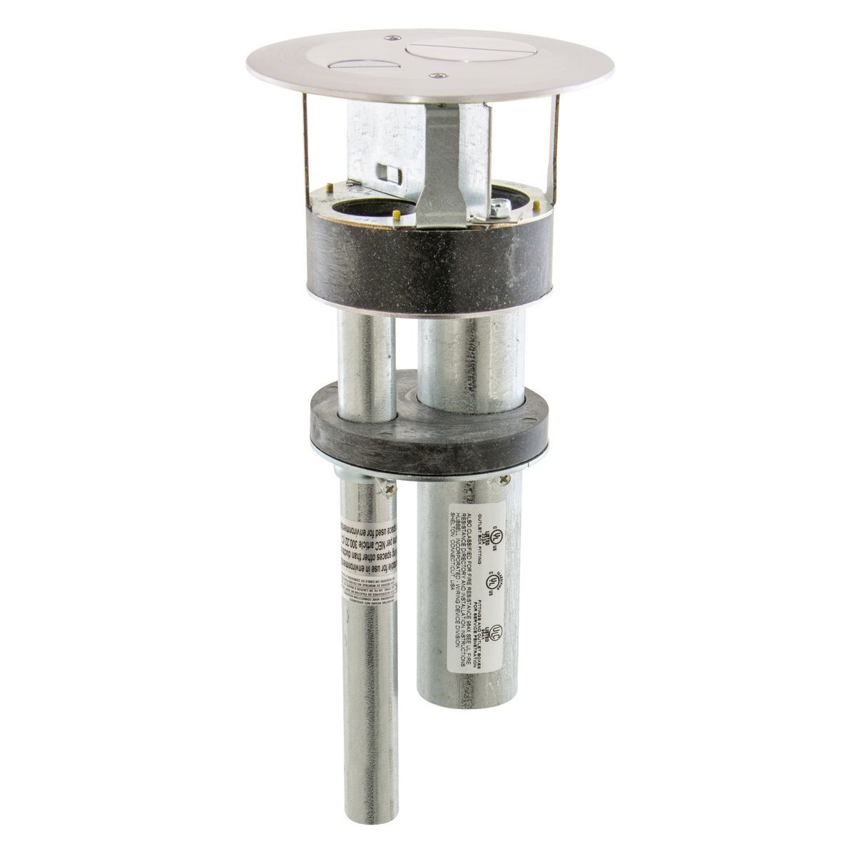 Fire Rated Poke Throughs, Furniture Feed 4" Series, Through Floor Fitting, Brushed Aluminum Cover