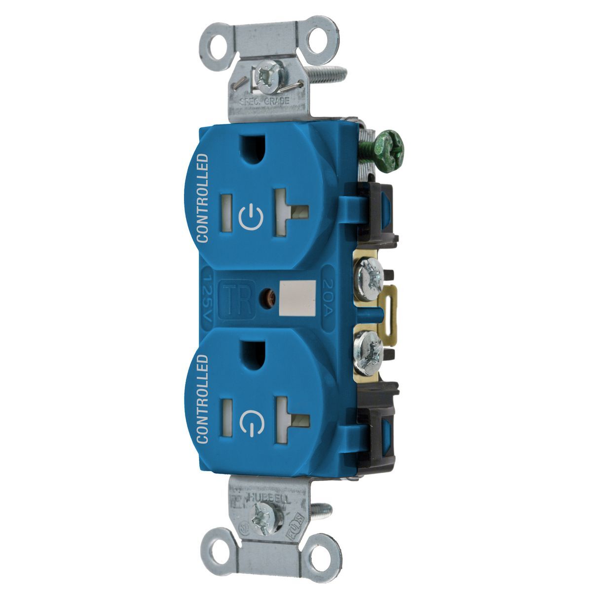 Straight Blade Devices, Receptacles, Duplex, Load Controlled, 20A 125V, 2-Pole 3-Wire Grounding, 5-20R, Back and Side Wired, Blue