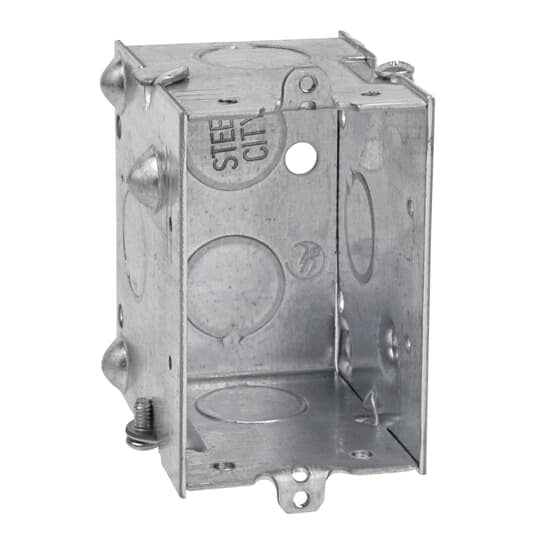 Gangable Switch Box, 12.5 Cubic Inches, 3 Inches Long x 2 Inches Wide x 2-1/2 Inches Deep, 1/2 Inch Knockouts, Pre-Galvanized Steel, For use with Conduit