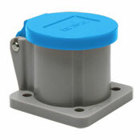 NEMA Type 3R Enclosure with Automatic Closing Lid, Thermoplastic Housing and Cover, Stainless Steel Torsion Spring, Blue