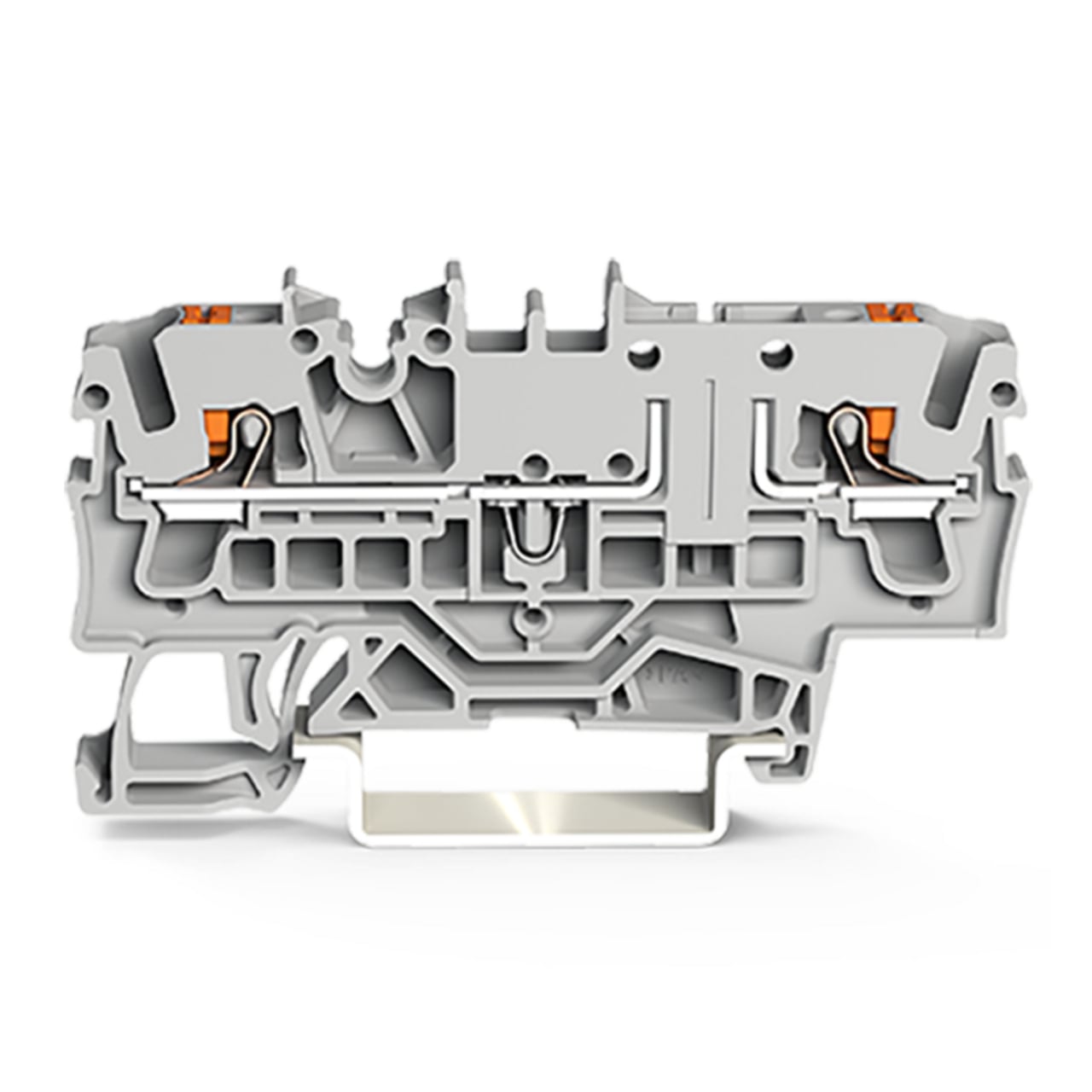 2-conductor carrier terminal block; with push-button; for DIN-rail 35 x 15 and 35 x 7.5; 2.5 mm; Push-in CAGE CLAMP; 2,50 mm; gray