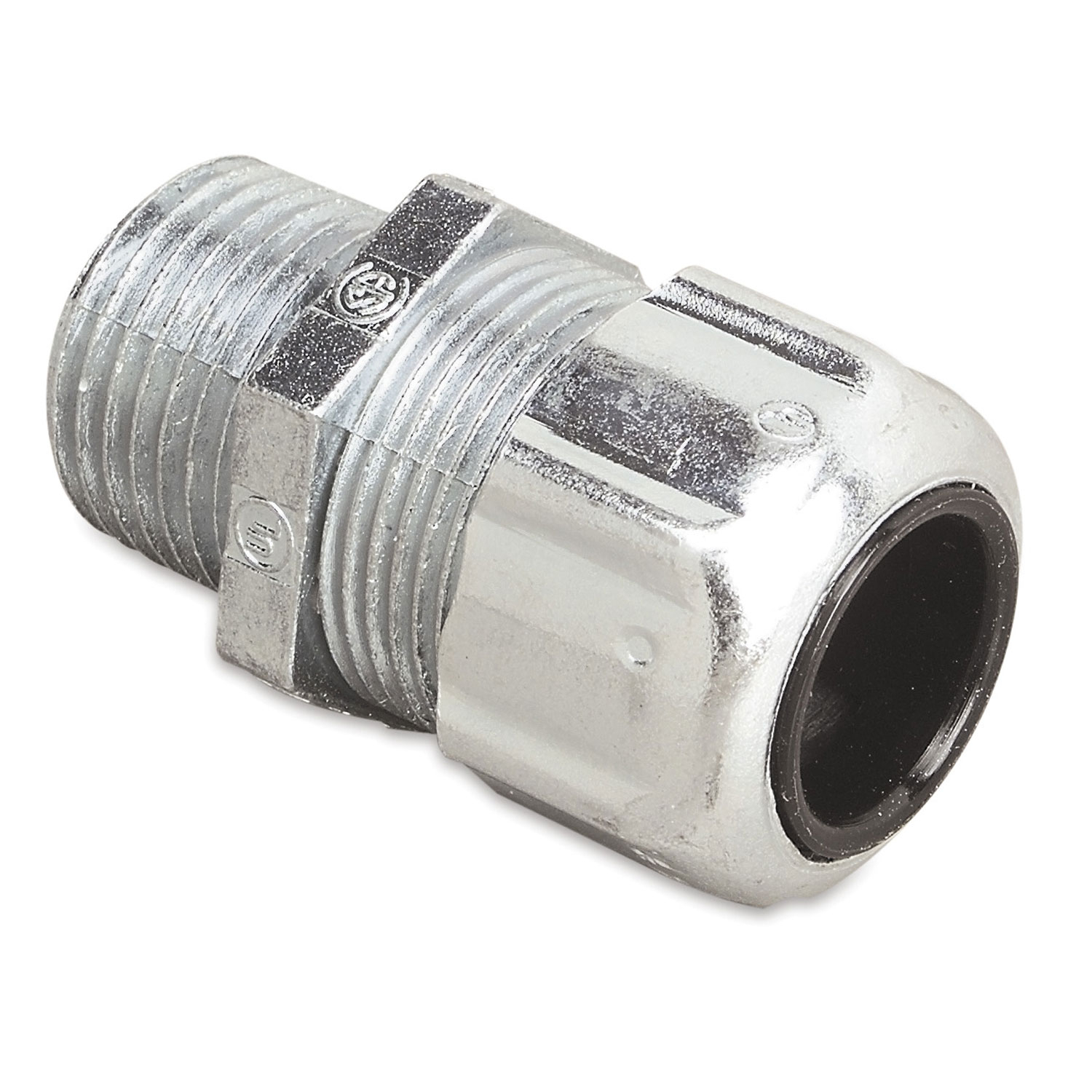 Liquidtight Strain Relief Connector, 1/2 Inch, Straight, Cord Range 0.125 to 0.375 Inch, Throat Diameter 9/16 Inch, Steel Body, Glandnut, and Grip, Rubber Bushing