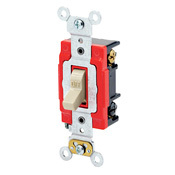 20-Amp, 277 Volt, Toggle Lighted Handle, Illuminated Off 3-Way AC Quiet Switch, Extra Heavy Duty Grade, Self Grounding, Back and Side Wired, Ivory