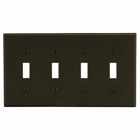 Hubbell Wiring Device Kellems, Wallplates, Non-Metallic, Mid-Sized, 4-Gang, 4) Toggle, Brown