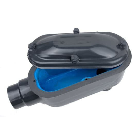 PVC Coated Conduit Body, LB Shape, Form 8 UL-4X, Size 3/4 Inch/21 Metric, Iron, Dark Gray