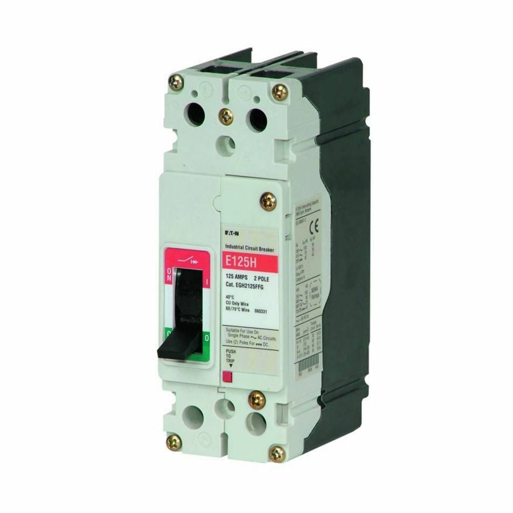 Eaton Series G molded case circuit breaker, EG-frame, EG, Fixed thermal, fixed magnetic trip, Two-pole, 20A, 600Y/347 Vac, 100 kAIC at 240 Vac, 65 kAIC at 480 Vac, 35 kAIC at 600Y/347 Vac, Line and load, 50/60 Hz