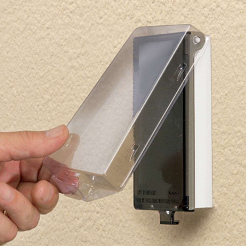Low profile inbox for 1-1/2" wall systems. Vertical with weatherproof while in use clear cover.