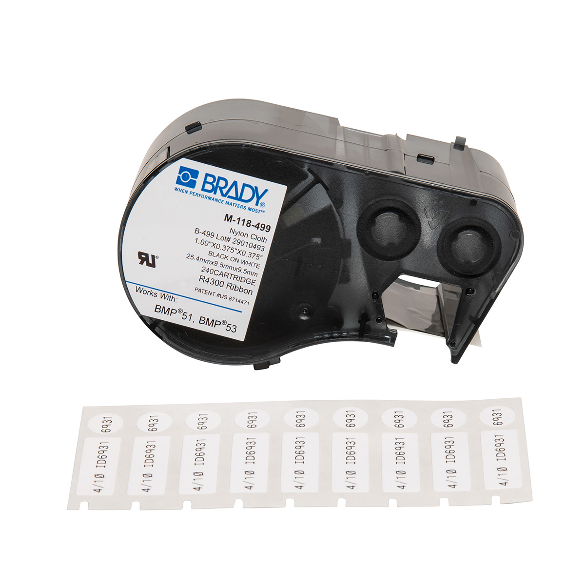 Lbl Nylon 1in x .375Dia BK/WT 240/RL