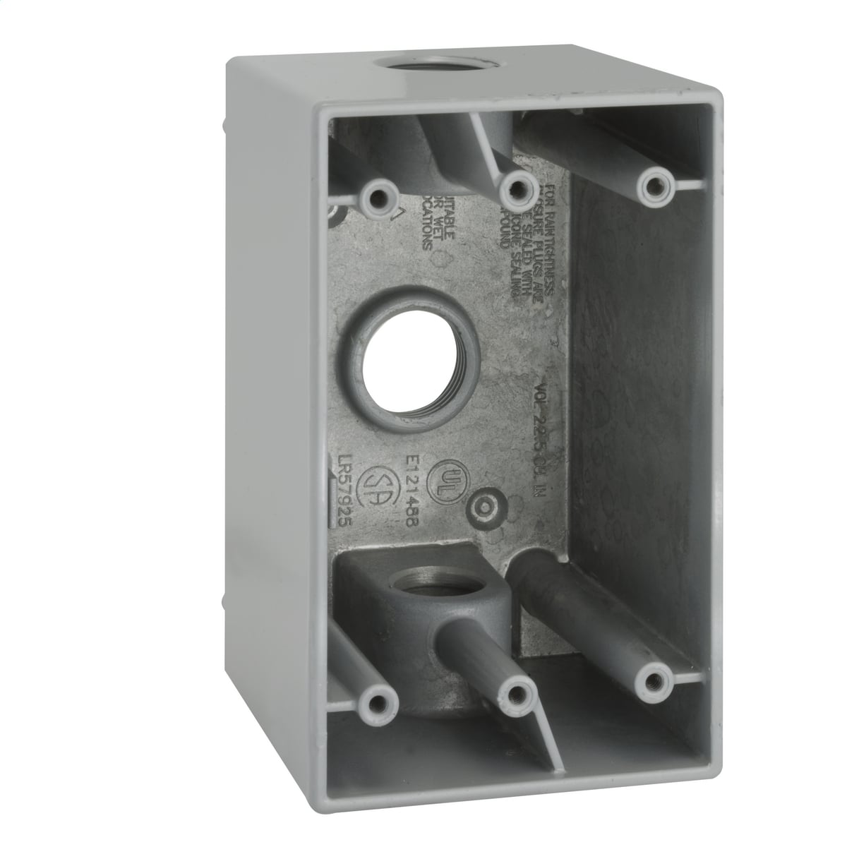 2-5/8 In. Deep, with Lugs - Three Threaded Outlets - 4-1/2 In. x2-3/4In., (3) 1/2 In. Outlets