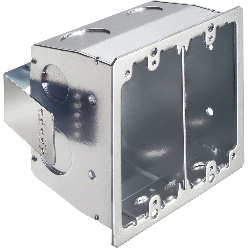 Non Metallic 4x4 box for retrofit construction. Screw hole patterns for 4x4 and two gang devices. Color Red. 27.5 cu. in. 2 hour Fire Rating. 6 lb rating for Walls, 10lb rating for ceilings.