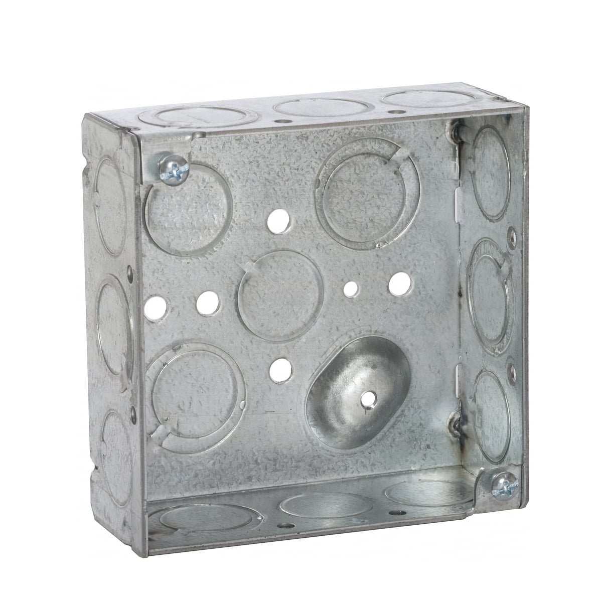 4 In. Sq. Boxes, 1-1/2 In. Deep - Welded with Conduit KO's, 600V,RaisedGround