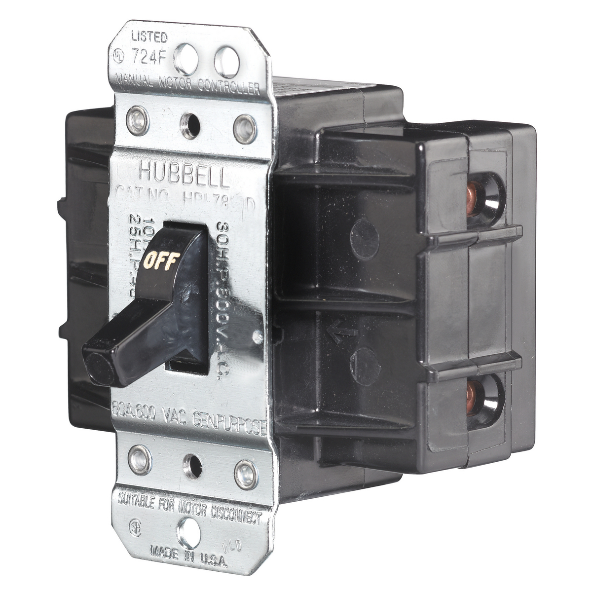 Switches and Lighting Control, Motor Disconnect, 2-Pole, 60A 600V, Back and Side Wired