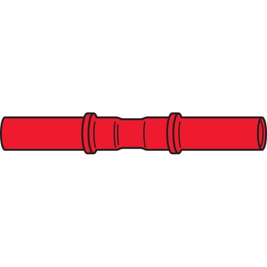 Nylon Insulated Aircraft Splice, Length 1.52 Inches, Width .25 Inches, Wire Range #22-#18 AWG, Color Red, Copper, Tin Plated