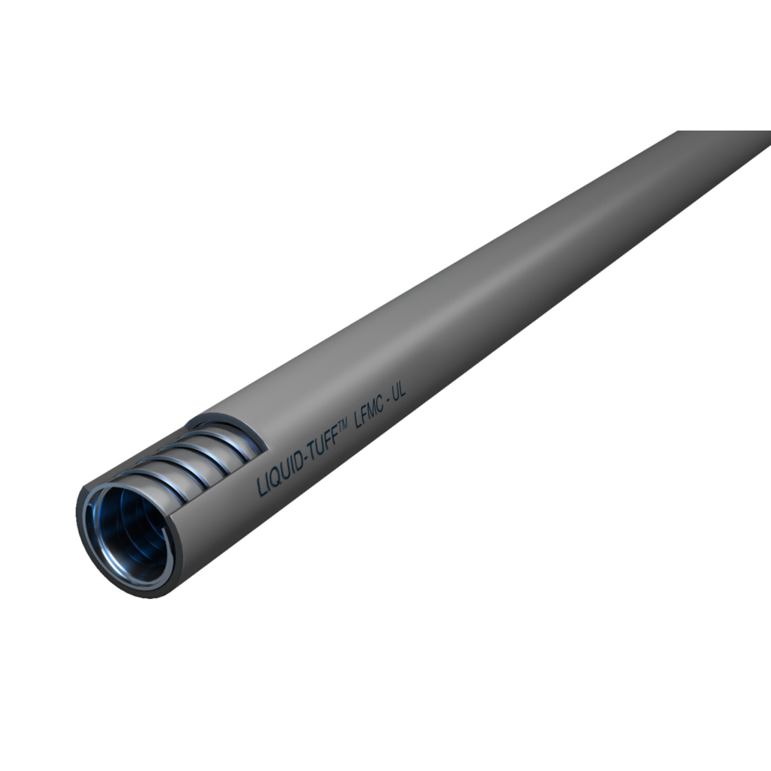 UL LIQUID-TUFF Liquidtight Conduit, Type LFMC, 6200 Series, Liquidtight Flexible Metal Conduit. Hot Dipped Galvanized Low Carbon Steel, Flame Retardant PVC Jacket. Color: Gray, 1-1/4 inch Diameter, 50 Foot Coil