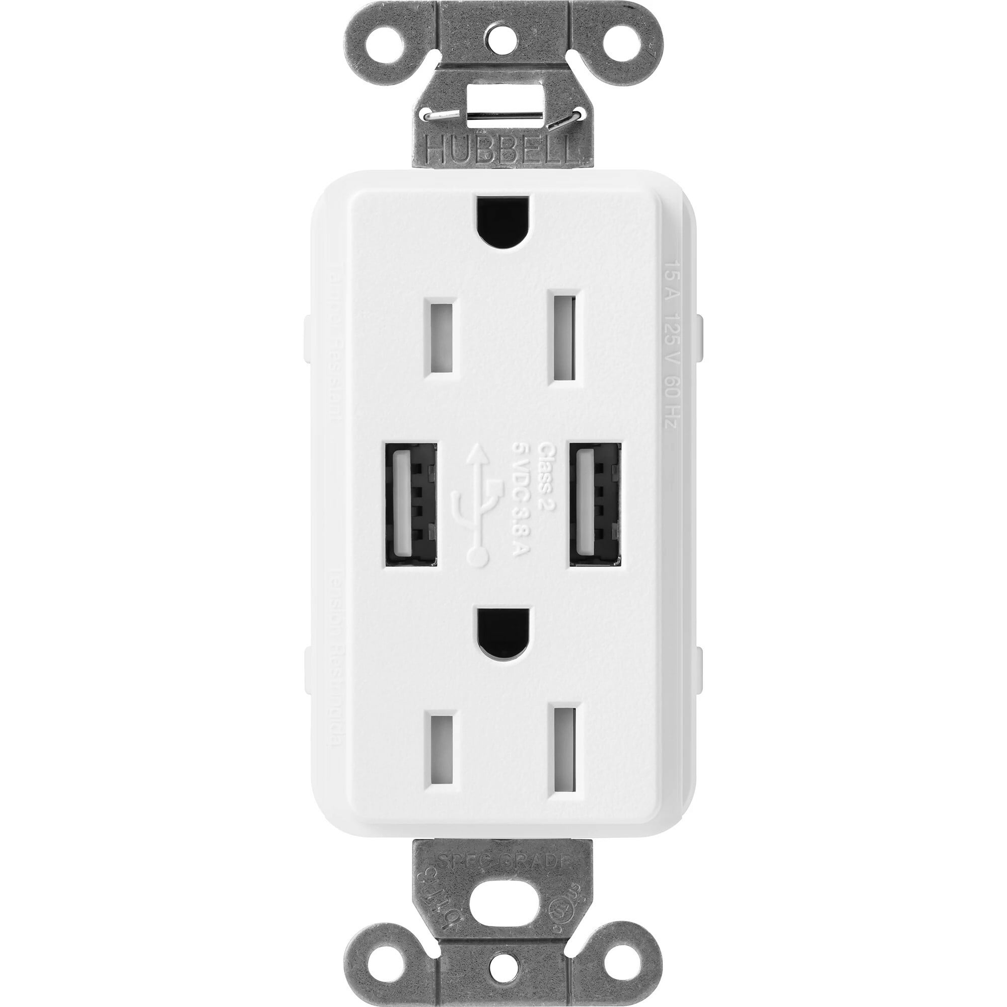 Lutron Claro USB Type A 2.0 Duplex Receptacle, 15 Amp, Snow