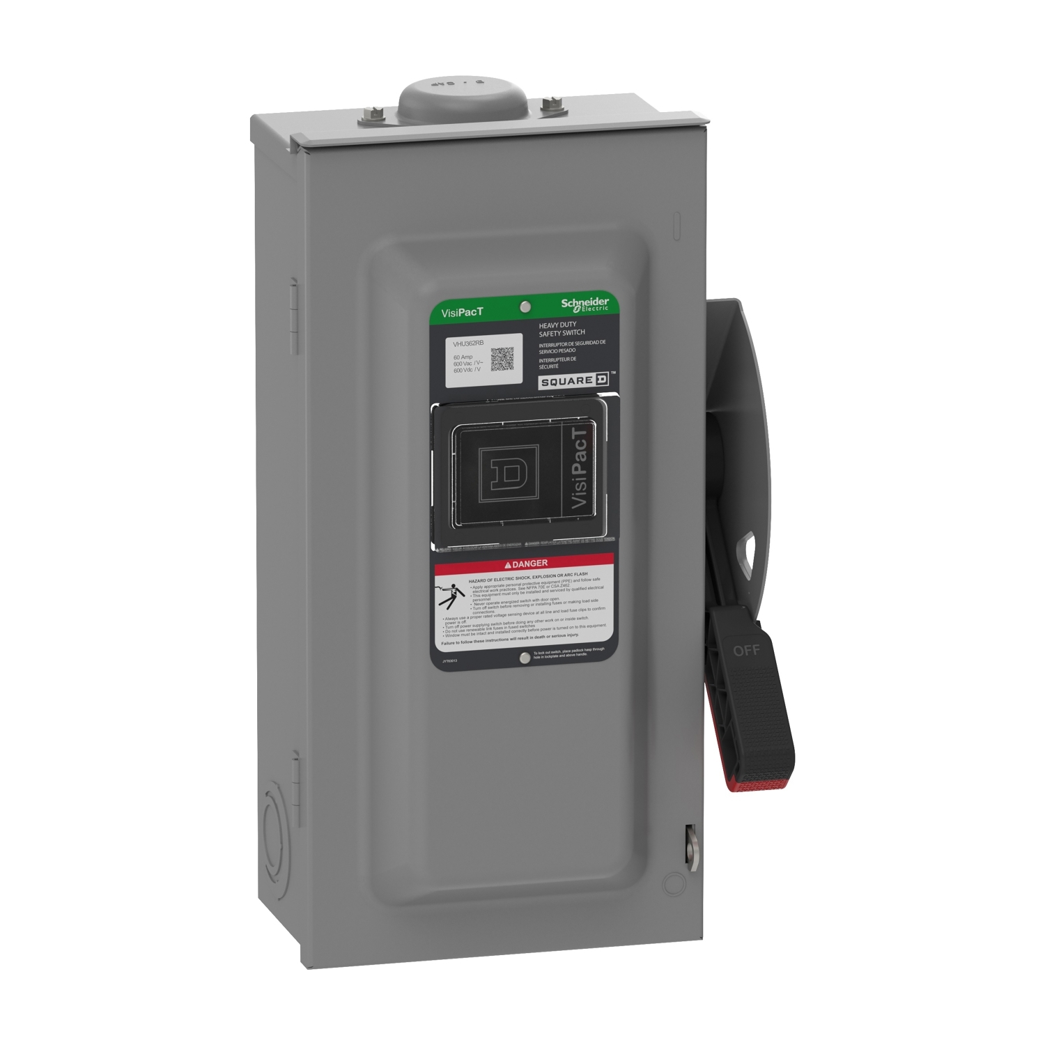 Safety switch, VisiPacT, heavy duty, fused, viewing window, NEMA 3R, 600V, 60A, 3 pole, neutral installed