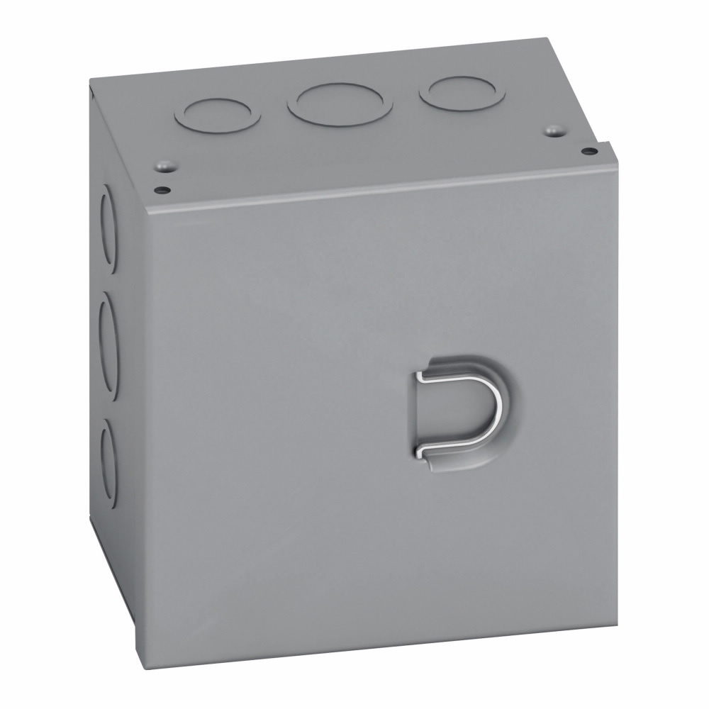 Type 1 junction boxes, 12" height, 4" length, 12" width, NEMA 1, Hinged cover, HC NK enclosure, Surface mounted, Small single door, No knockout, Thru holes, Carbon steel