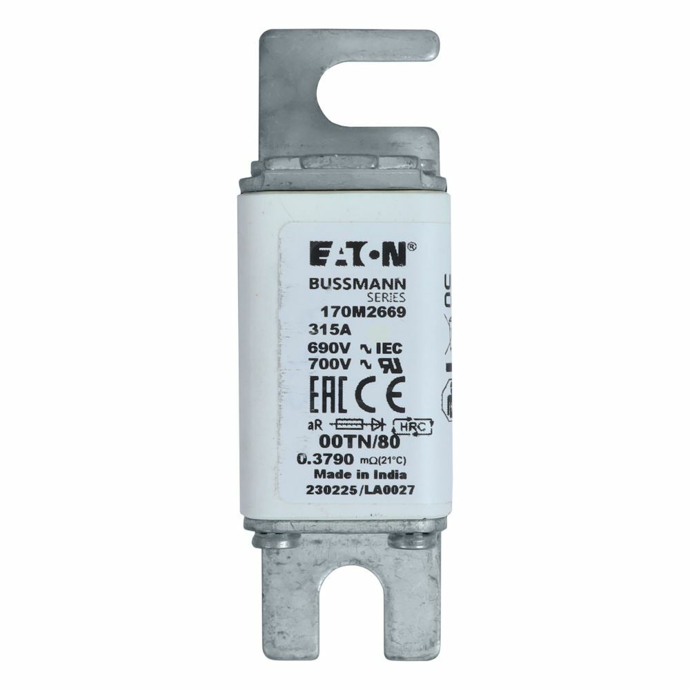 Fuse-link, high speed, 315 A, AC 690 V, DIN 00, aR, DIN, IEC, single indicator, live gripping lugs