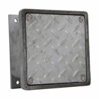 Eaton Crouse-Hinds series WJBF junction box, External flanged recessed sidewalk, Iron alloy, Hot dip galvanized finish, 6 maximum conduit opening size, Flush mount, 1/4" wall thickness, 12x12x6"