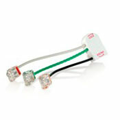 20 Amp, 125 Volt Max, 90 Degree Angled Modular Wire Lead Assembly, With #12 Gauge THHN 90C 6" Solid Wire Leads, 4 Port Push Wire Connectors Attached To All 3 Leads, For Use with  Modular Receptacles Only, White