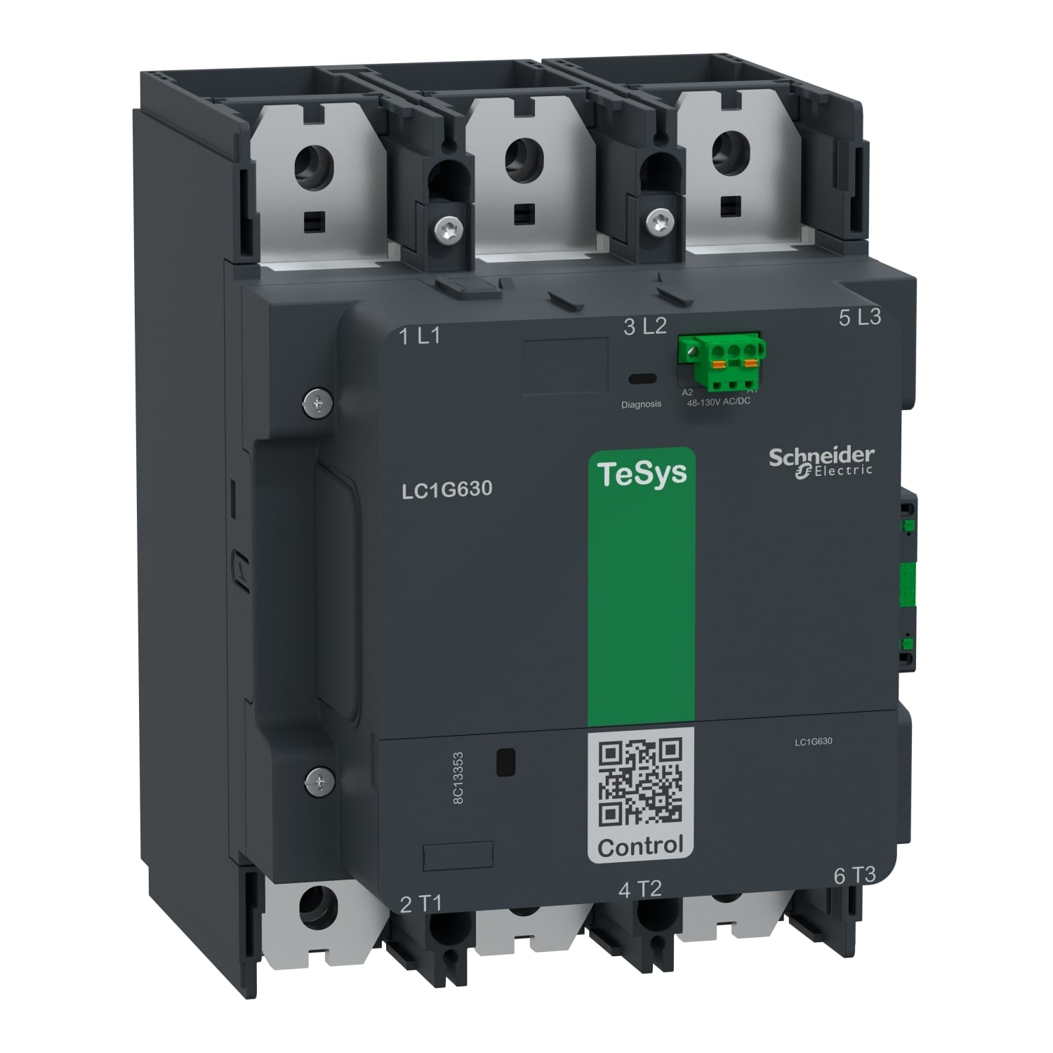 Contactor, high power, TeSys Giga, 630A, std version, AC-1, <= 440V, 1050A, 3 pole/NO, 48-130VAC/DC coil