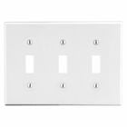 Hubbell Wiring Device Kellems, Wallplates and Box Covers, Wallplate,Non-Metallic, 3-Gang, 3) Toggle, White