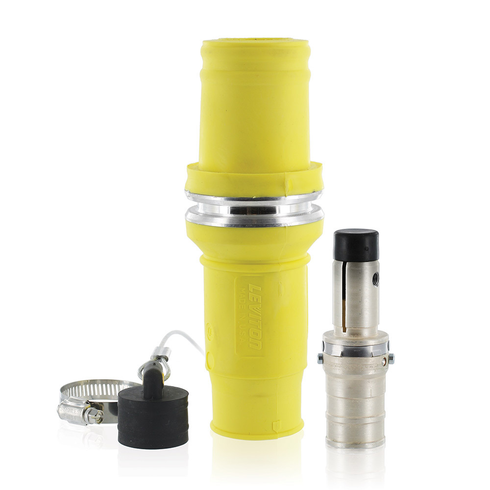 Complete Male Plug (Insulator, Male Contact, & Dust Cap), Crimped, 535 MCM Cable, 1135Amp Max., 1000Volt, 49 Series, Industrial Grade, Rhino-Hide Single Pole Connector - YELLOW