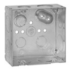 Square Box, 42 Cubic Inches, 4-11/16 Inches Square x 2-1/8 Inches Deep, 3/4 Inch, and 1 Inch Eccentric Knockouts, Pre-Galvanized Steel, Welded Construction, For use with Conduit, pack of 20, for Retail