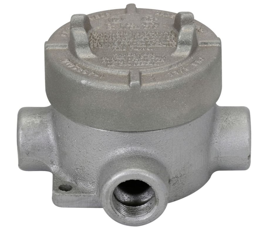 EAJT49 Condulet Type T Dust-Ignitionproof Explosionproof Round Raintight Conduit Outlet Box With Cover, 1-1/4 in, 5 in Cover Opening, 79 cu-in Capacity, Electro-Galvanized
