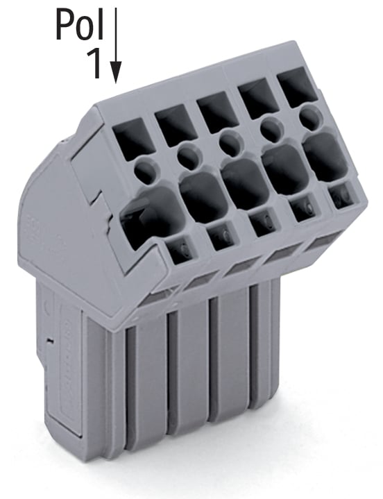 1-conductor female connector, angled; CAGE CLAMP; 4 mm; Pin spacing 5 mm; 14-pole; coding finger; 4,00 mm; gray
