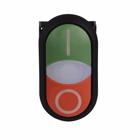 Eaton M22 Modular Double Pushbutton Operator Only, 22.5 mm, Flush, Momentary, Illuminated, Bezel: Black, Button: Top Green, Bottom Red, Inscription: Top I, Bottom O/ X1, X0, IP66, NEMA 4X, 13, Light 100,000 hours, Button 200,000 Operations