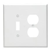 2-Gang 1-Toggle 1-Duplex Device Combination Wallplate, Oversized, Thermoset, Device Mount, White