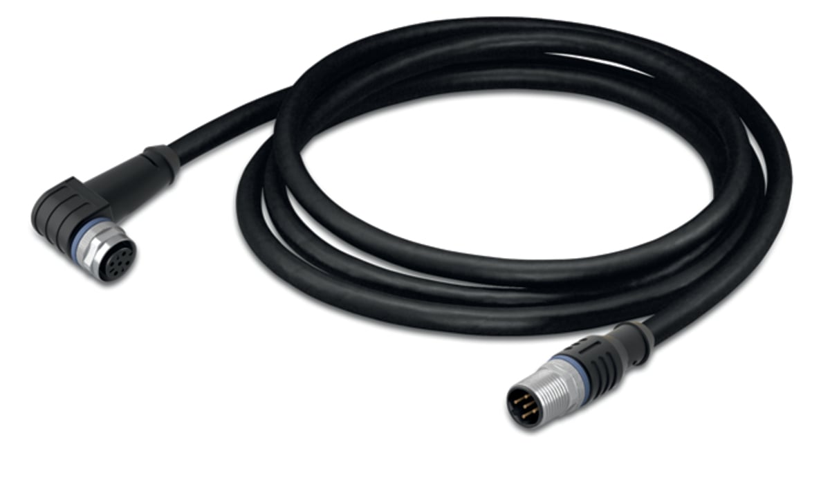 Sensor/Actuator cable; M12A socket; angled; M12A plug; straight; 4-pole; Length: 2 m