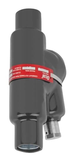 PVC Double Coated Conduit Sealing Fitting with Drain, EYD Series, Female Hub, Pipe Size 1 Inch/27 Metric, Turning Radius 2.19 Inch/55.63 Millimeters, Iron, Dark Gray