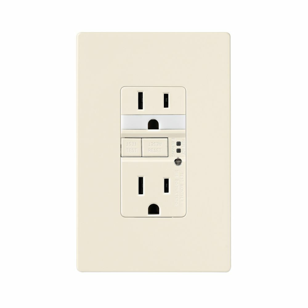 Eaton GFCI receptacle,Nightlight,Tamper resistant,Self-test,#14 - 10 AWG,15A,Residential,Commercial,Flush,125 V,Back and side wire,Light almond,Night light,Brass,Tamper resistant,Polycarbonate,5-15R,Two-pole, three-wire, grounding