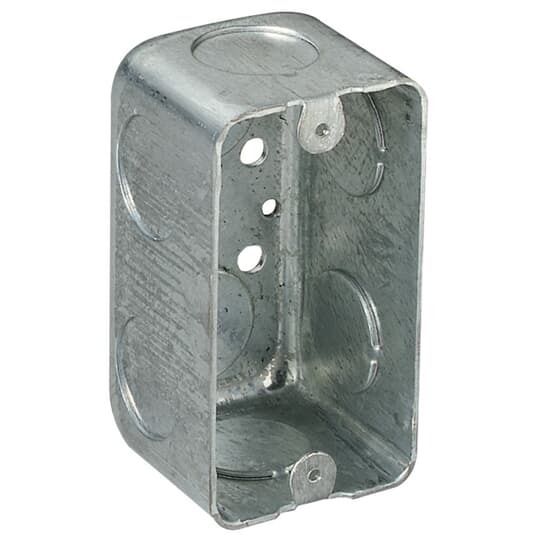 One Gang Utility Box, 14.5 Cubic Inches, 4 Inches Long x 2-1/8 Inches Wide x 2-1/8 Inches Deep, 3/4 Inch Knockouts, Pre-Galvanized Steel, Drawn Construction, For use with Conduit