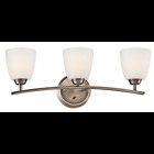 The Granby(TM) 25in; 3 light vanity light features a contemporary look with gentle curves and clean lines and its Brushed Pewter finish and satin etched cased opal glass. The Granby is perfect in several aesthetic environments including transitional and modern.