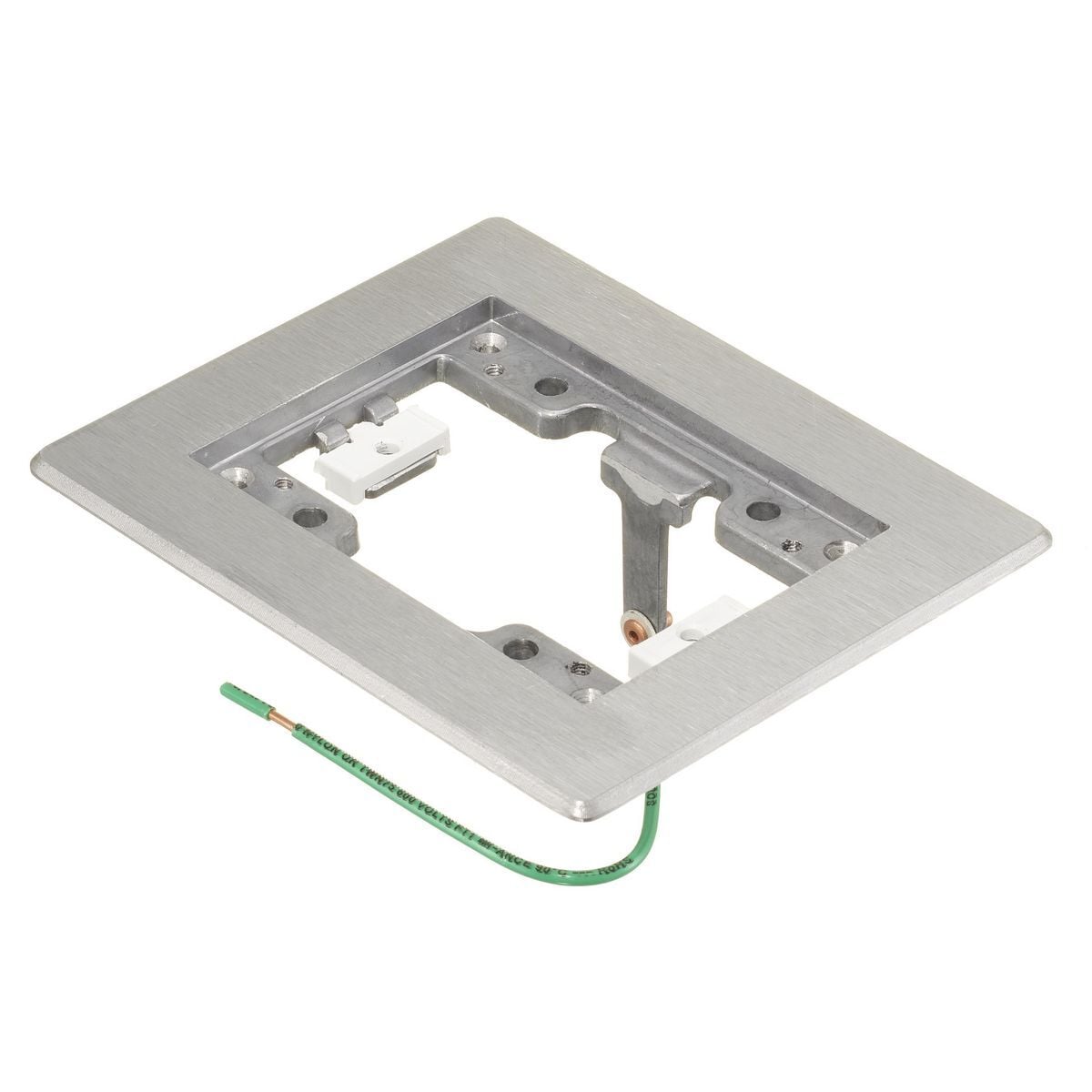 Flush Concrete Floorboxes Series, 1-Gang Flat Beveled Edge Flange With (1) Grounding Wire, Rectangular, 6.00" X 4.85" X 0.125", Brushed Aluminum