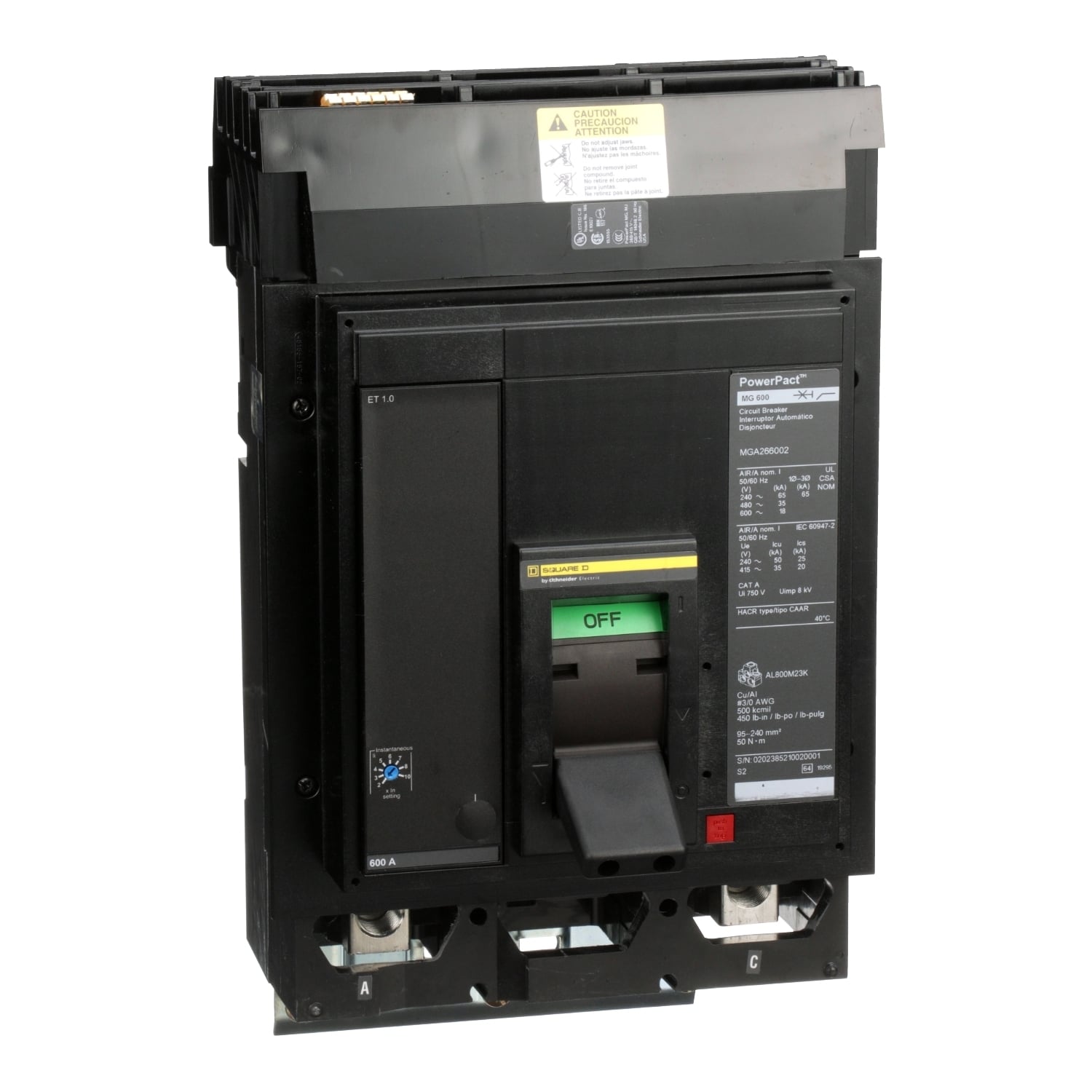 MGA266002 Molded Case Circuit Breaker, 600 Amp, 2 Pole, 600V