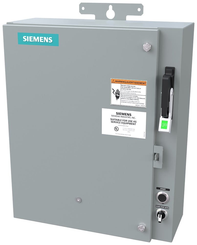 Pump control panel, NEMA Size 2, Three phase full voltage, 50A motor circuit protector, Solid-state overload relay, OLR amp range 13-52A, 480 V AC 60Hz coil, HOA selector switch, Start push button, Enclosure NEMA type 3R, Weather proof outdoor use, Standards UL 60947-1, Certifications cULus, Listed Service Entrance Equip