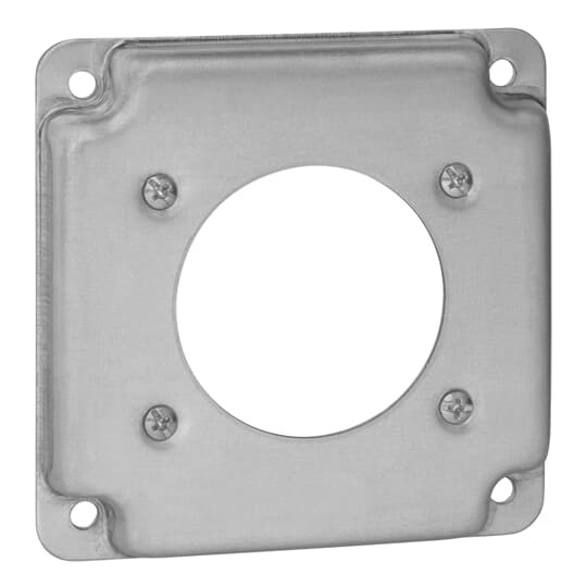 Square Box Surface Cover, 5 Cubic Inches, 4 Inch Square x 1/2 Inch Deep, 2-5/32 Inches Diameter Hole, Galvanized Steel, For use with One 30 or 50 Amp Dryer or Range Receptacle