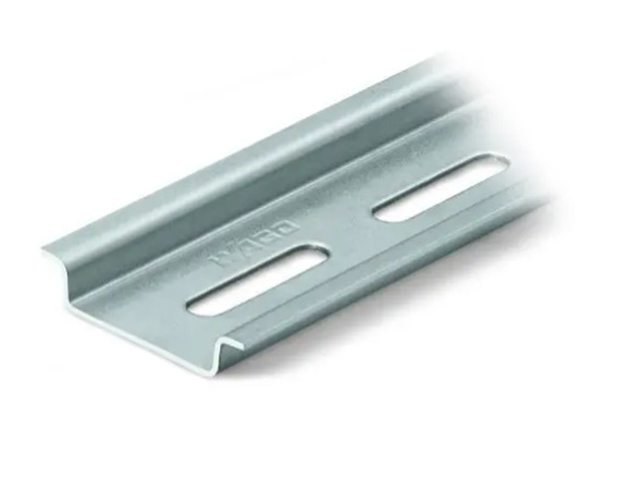 Steel carrier rail; 35 x 7.5 mm; 1 mm thick; 2 m long; slotted; according to EN 60715; "Hole width 25 mm;1 crate of 500 pieces