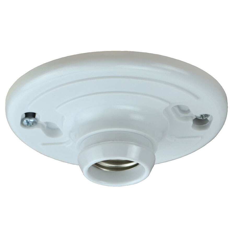 Keyless Incandescent Lampholder; 250 Volt, 660 Watt, Medium Base, Box Mount, White, 2 Screw Mounting, 1-1/2in Height, 4-9/16in Width, With Lead
