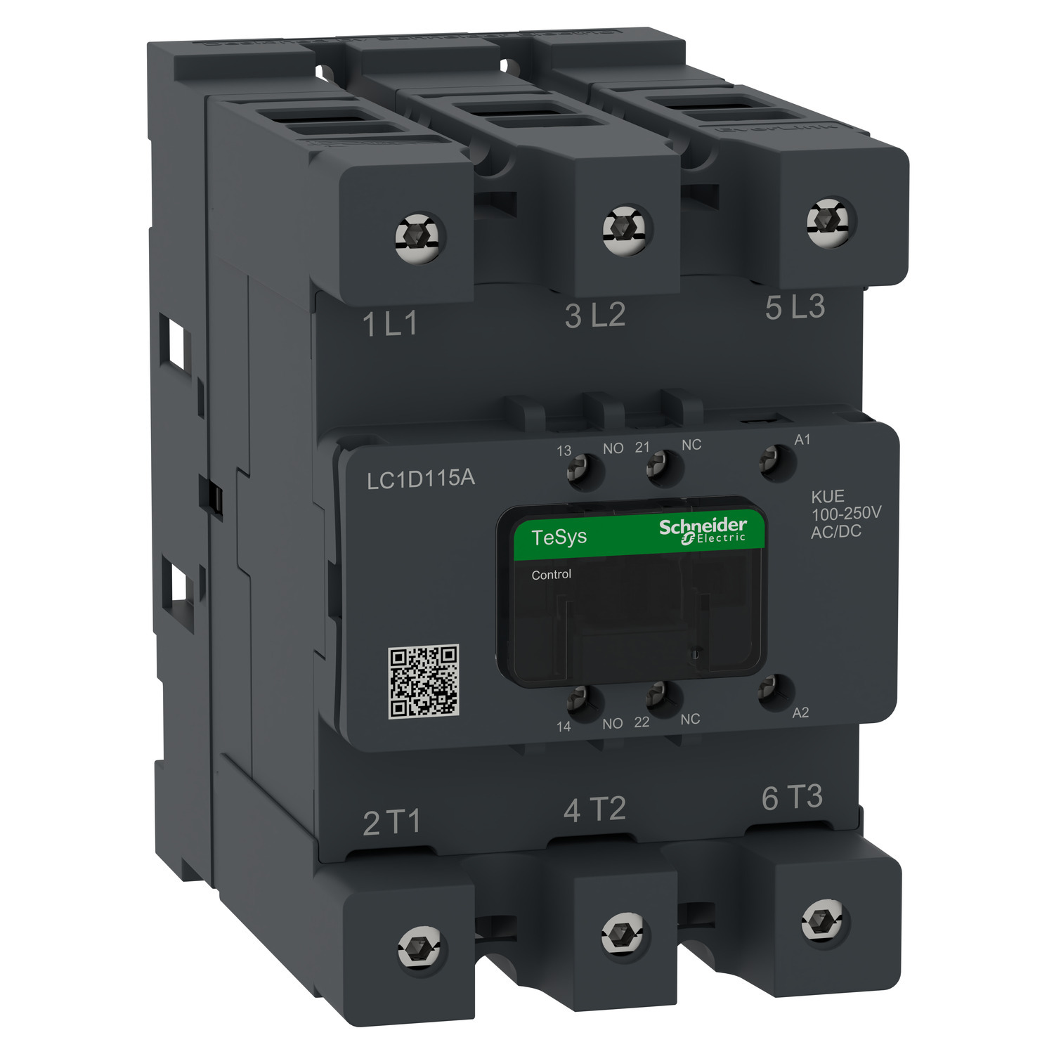 Contactor, Tesys Deca Advanced, 3P(3NO), AC-3/AC-3e, <=440V, 115A, 100-250V AC/DC coil,connector
