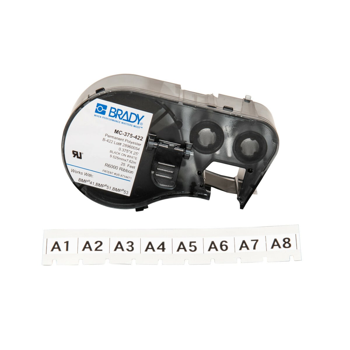 Label Polyester 0.375in x 25ft BK/WT