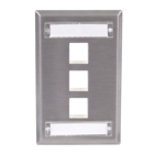 Phone/Data/Multimedia Faceplate, Stainless Steel Plate with Label Fields, Single-Gang, 3-Port