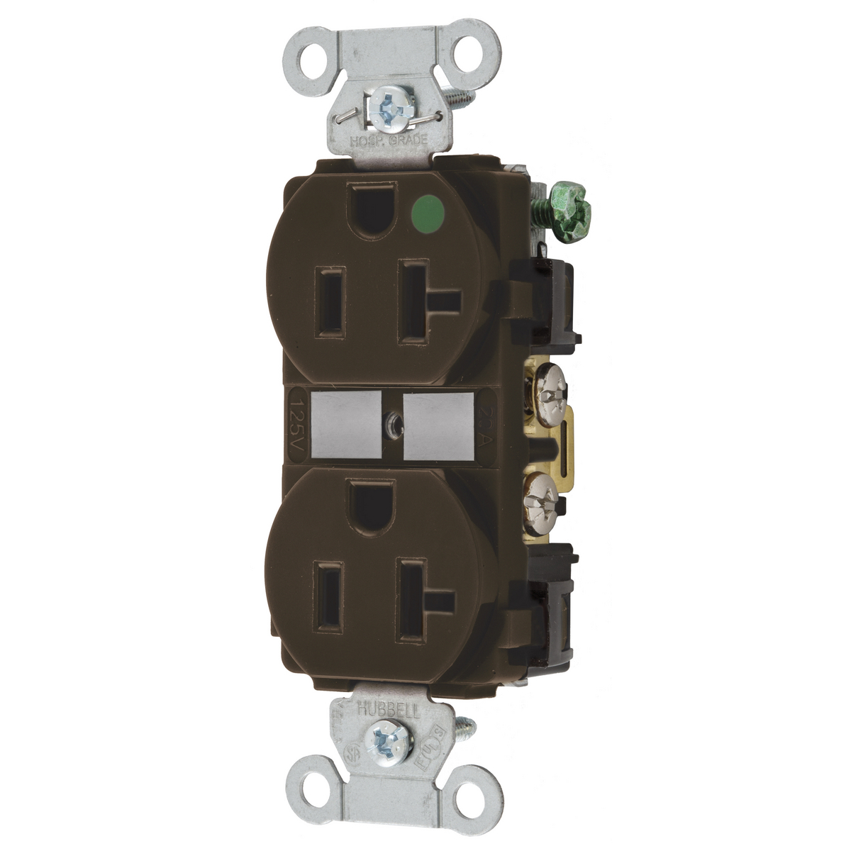 Straight Blade Devices, Duplex Receptacle, Hubbell-Pro, Hospital Grade, 20A 125V, 2-Pole 3-Wire Grounding, 5-20R, Brown